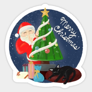 Santa and cat Sticker